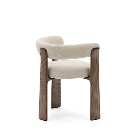 Granite Стул на 3 ножках из бежевого шенилла и массива ясеня в отделке орех