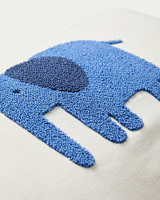 Чехол для подушки Tandani бежевый из хлопка с вышитым синим слоном 30 x 50 см