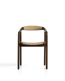 Уличный стул Derile из массива дуба в отделке орех и бежевой веревки