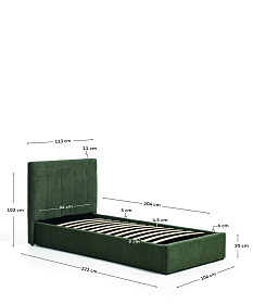 Кровать Darnela из шенилла цвета мха, для матраса 90 x 200 см