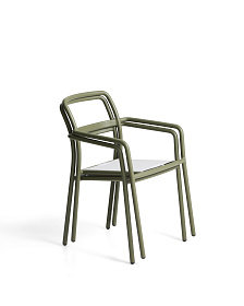 Уличный стул Linosa из зеленого алюминия с бежевой подушкой