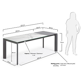 Стол Atta 160 (220) x90 антрацит, керамика