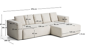 3-местный диван-кровать Marela бежевый шенилл с кушеткой справа 276 см