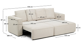 Диван-кровать Marela бежевый шенилл 3-местный с кушеткой справа 236 см