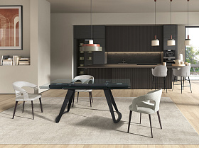 Прямоугольный раздвижной обеденный стол 1150 из стекла и черной стали