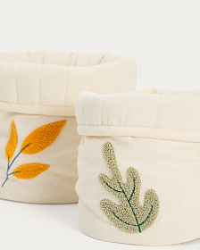 Набор из 2 детских корзинок из бежевого хлопка Tandani с вышитыми листьями