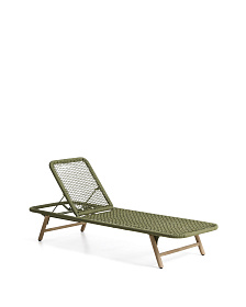 Шезлонг Dandara из зеленой стали и веревки на ножках из массива акации