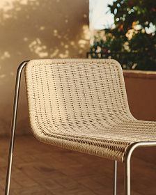 Уличный барный стул Tavari из бежевой веревки и стали