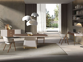 Прямоугольный обеденный стол 1166 из орехового и бежевого дерева