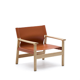 Кресло Jan из переработанной кожи светло-коричневого цвета и ясеня в натуральном цвете