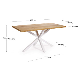 Argo Стол с дубовым шпоном натурального цвета и стальными ножками с белой отделкой 160 x 90 см