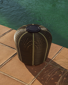 Уличный светильник Garoina солнечных батареях из искусственного ротанга зеленого цвета, 35 см