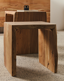 Комплект из 2-х столиков Lomiri из массива акации с выбеленной отделкой 50 x 42 см/34 x 42 