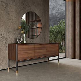 Сервант BENISSA шпон ореха F, черный матовый лак, латунь