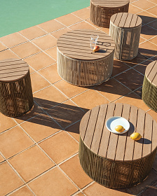 Уличчный столик Dandara из стали, веревки цвета экрю и массива акации Ø60 см