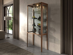 Высокий буфет 3292 из закаленного стекла и орехового дерева с подсветкой