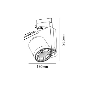 Трековый светильник MINI Cylinder черный LED PEARL WHITE 27W 3100K 56є