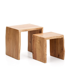 Комплект из 2-х столиков Lomiri из массива акации с выбеленной отделкой 50 x 42 см/34 x 42 
