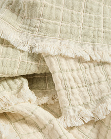 Плед Tivaro из хлопка, жаккардовый в светло-зеленую клетку двухсторонний 130 x 170 см