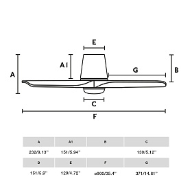 Потолочный вентилятор HEYWOOD TUB S Ш900mm черный/орех 3P LED 10W CCT
