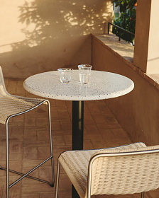 Высокий барный стол Saura из черного металла со столешницей из белой терраццо