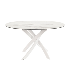 Круглый обеденный стол 1138-Ø120 из мраморной керамики и белой стали
