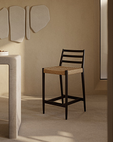 Analy Барный стул из массива дуба с черной отделкой и сиденьем из веревки 70 см