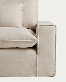 Угловой модульный диван Anarela на 4 места со съемными чехлами из бежевого льна и вискозы, 287 x 307