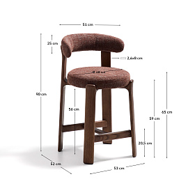 Полубарный стул Granite из коричневого шенилла и ясеня с отделкой орех 65 см