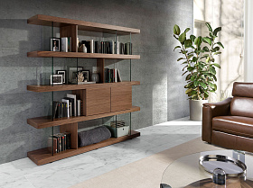 Стеллаж CP1711 /3072 ореховый с полками из стекла