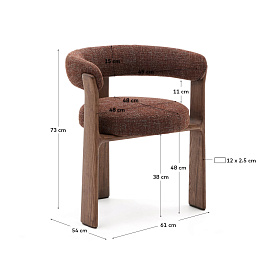 Granite Стул на 3 ножках из коричневого шенилла и массива ясеня в отделке орех