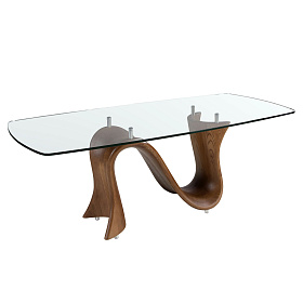 Овальный обеденный стол 1197 из закаленного стекла и ореха