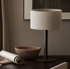 Настольная лампа Coco S1342 хромированный металл/черная кожа с абажуром 801011/36