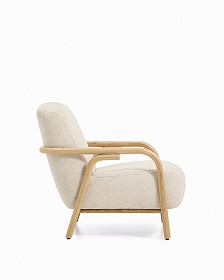 Кресло Sylo из бежевого шенилла и ясеня с отделкой натурального цвета