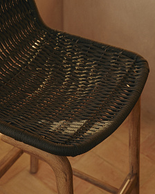 Уличный барный стул Alipa из акации и веревки темно-серого цвета, 75 см