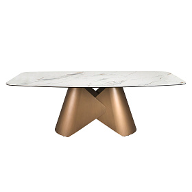 Овальный обеденный стол 1172 из белой керамики и бронзовой стали