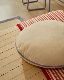 Saya круглая декоративная подушка белая с синей каймой Ø 40 см