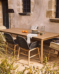 Комплект садовой мебели Sori стол и 6 стульев Alipa из акации и графитовой веревки