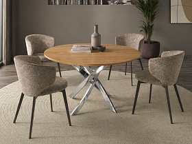 Круглый обеденный стол 1061-Ø120 из дуба и хромированной стали