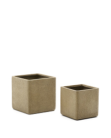 Набор из 2 кашпо Minoa горчичного цвета из песчаника 44 x 44 см