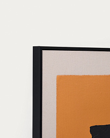 Zernu Абстрактная картина оранжево-чёрная на льняном холсте 