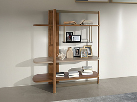 Стеллаж левый 3300 с полками из ореха и серо-бежевого лака