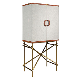 Высокий буфет 3272 из ткани, ореха и полированной золотистой стали