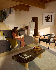 Кресло уличное Derile из дуба и веревки с черной отделкой