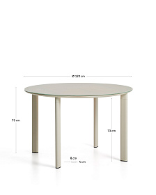 Уличный стол Erice из алюминия и закаленного стекла цвета экрю, 120 см