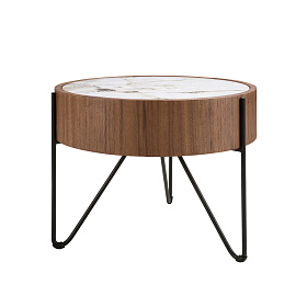 Круглый приставной столик 2139/MH2303B из ореха и мраморной керамики
