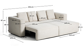 Диван-кровать Marela бежевый шенилл 3-местный с кушеткой справа 236 см