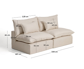 Модульный трехместный диван Anarela из бежевого льна и вискозы со съемным чехлом, 220 см
