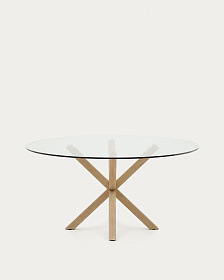 Круглый стеклянный стол Argo на стальных ножках с черной отделкой, Ø 150