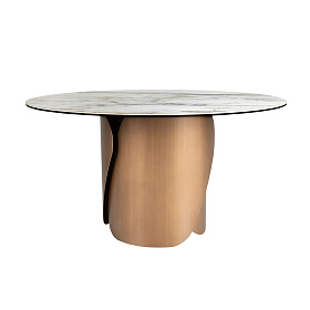 Круглый обеденный стол 1182 с керамической столешницей и стальным основанием бронзового цвета Ø140